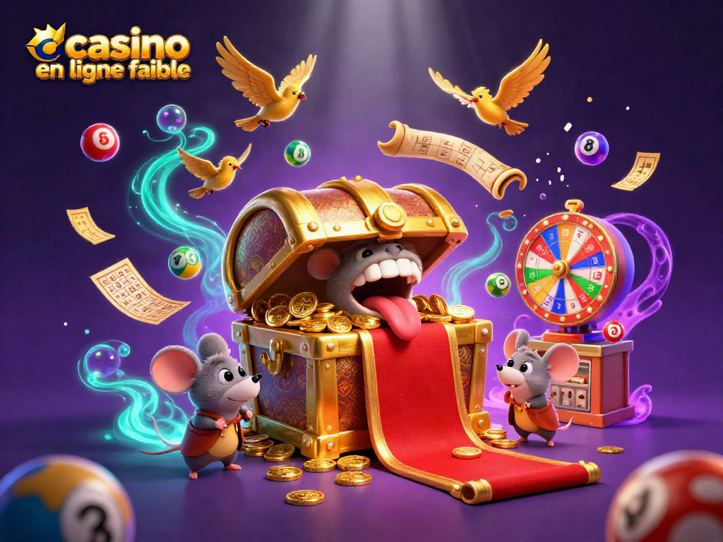 Découvrez les joies d'un casino en ligne fiable avec cette illustration dynamique de jeux de loterie et de bingo.