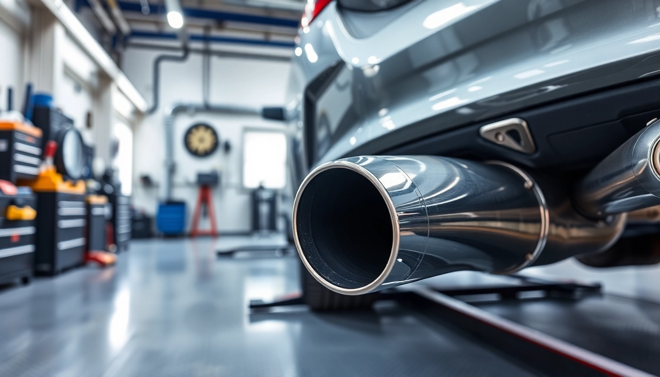 Enhance vehicle performance with the polished G9X downpipe showcased in a professional workshop.