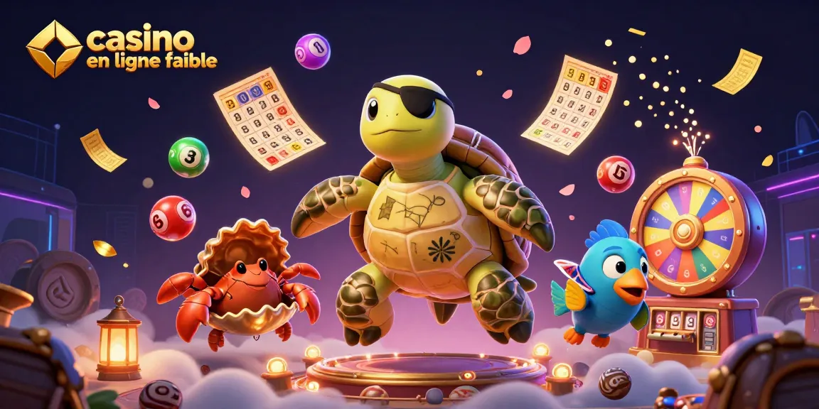Illustration dynamique de "casino en ligne fiable" : tortue pirate et crabes au trésor, tous en action.