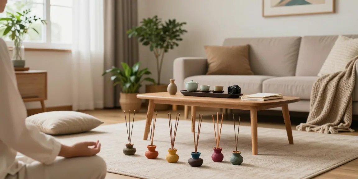 Experience the calming ambiance with best-organic-incense-sticks in a serene meditation space, showcasing natural elements.