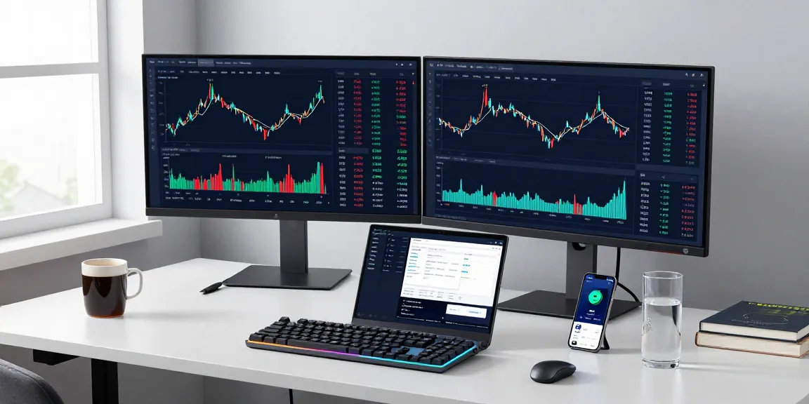 Beginner cloud mining platform setup in a modern workspace featuring cryptocurrency charts and digital wallets, emphasizing security and innovation.