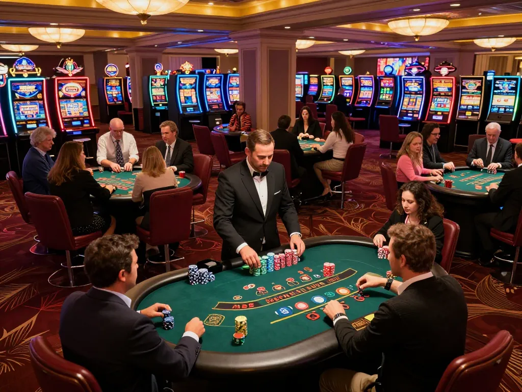 Players enjoying the strategic gameplay of blackjack at TR88 casino tables, elegant setting visible