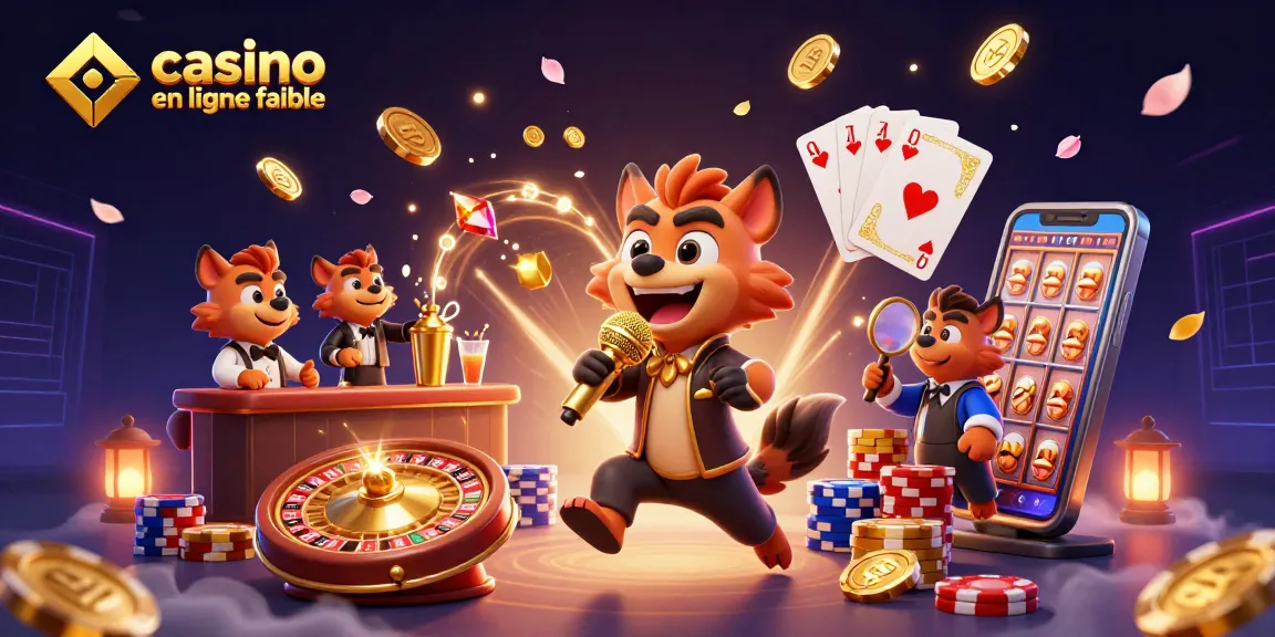 Visualisation dynamique d'un casino en ligne fiable avec des hyènes animées, des pièces et des gemmes scintillantes.