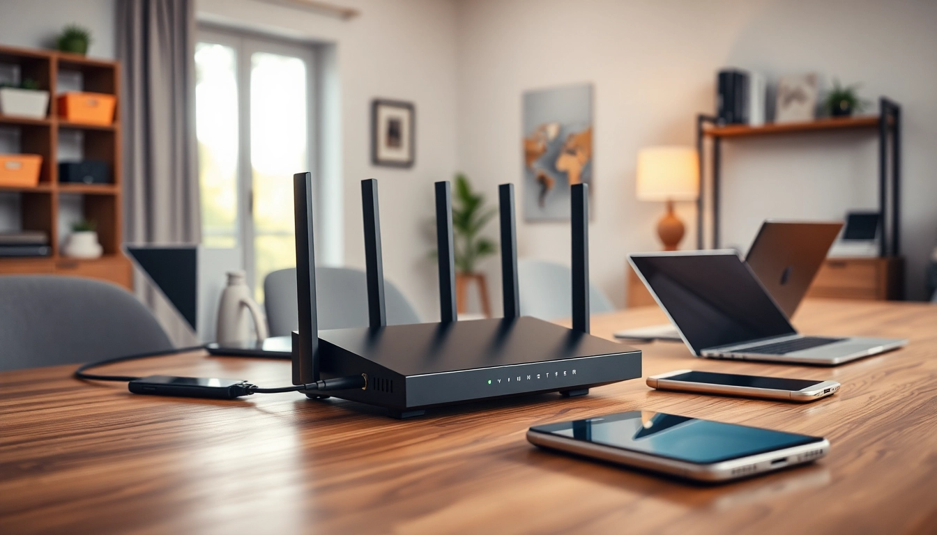 Enhance your network security with a modern vpn router setup in a stylish workspace.