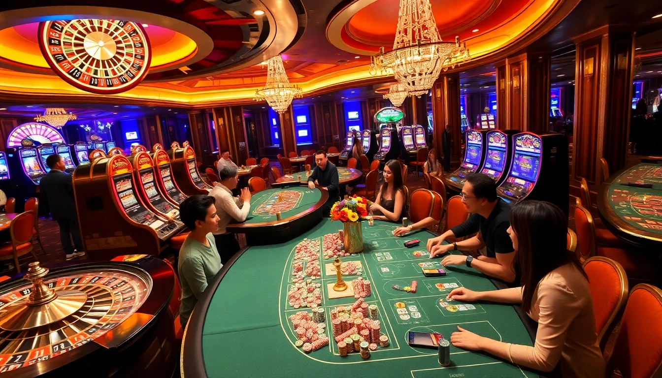 Experience excitement at Jogoluck with vibrant casino tables and lively players.