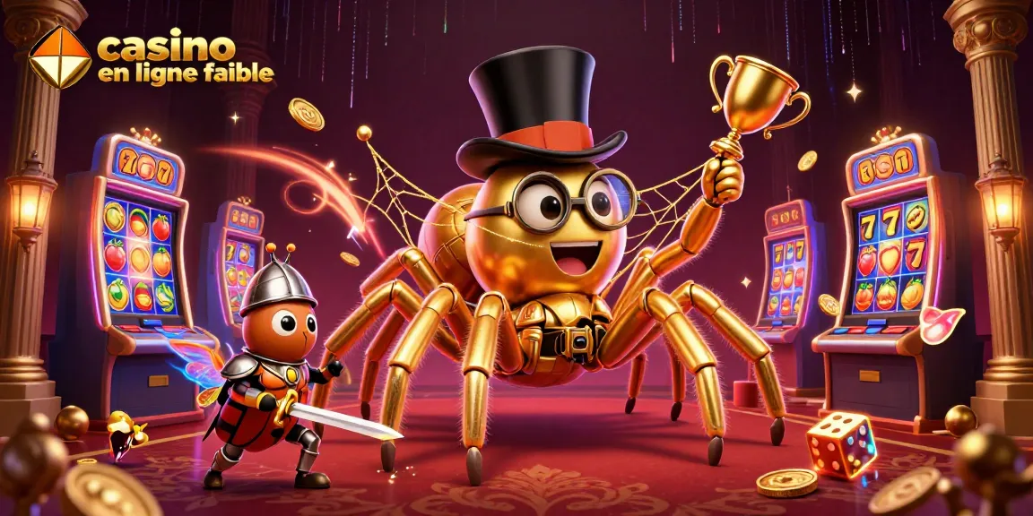Jouer dans un casino en ligne fiable avec une illustration dynamique d'araignée dorée et chevalier.