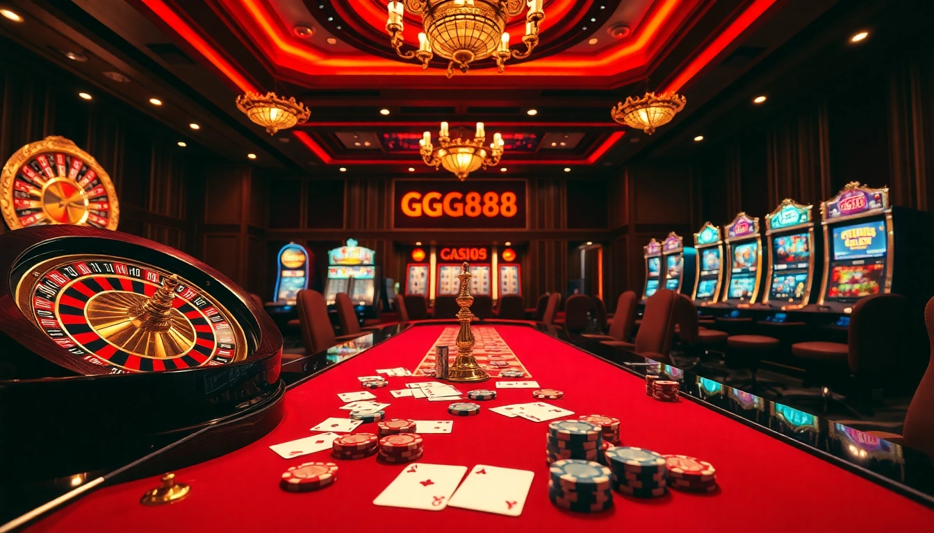 Gamble at GG88 with vibrant slot machines and elegant casino tables.