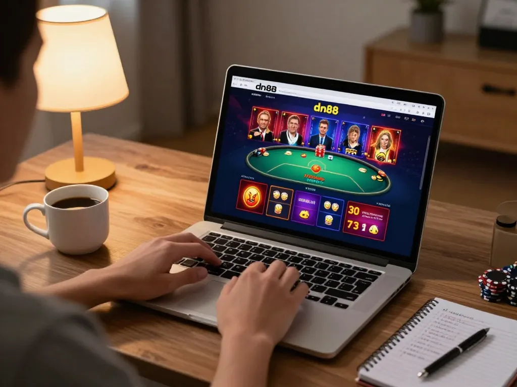 Engaging online gaming scene with dn88 casino platform visible on laptop screen.