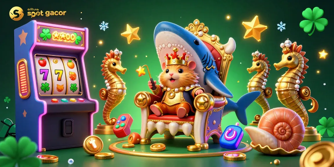 Engage with the fun of situs slot gacor featuring a golden hamster king and vibrant slot gaming elements.