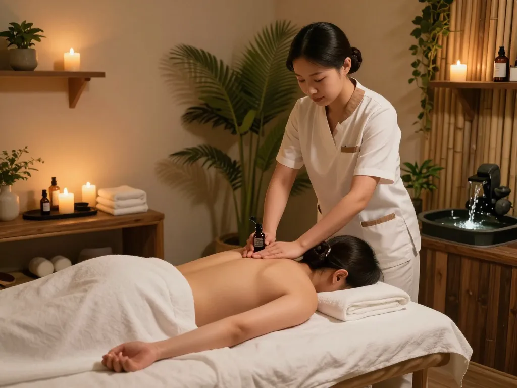 Relaxing 삼성동마사지 therapy session in a serene spa setting with calming decor.