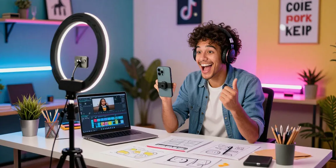 How to get famous on tiktok with a vibrant creator recording engaging content in a lively workspace.