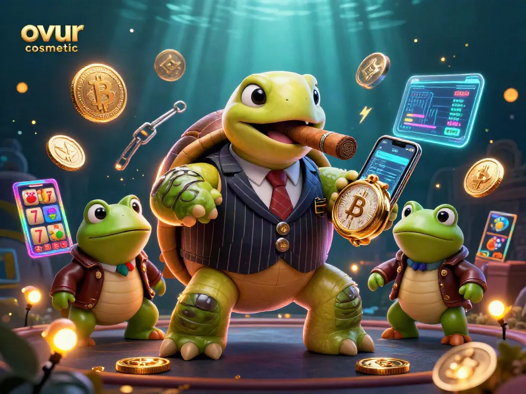Engage with ovur cosmetic's immersive 3D casino illustration, featuring a snapping turtle and bullfrog enforcers.
