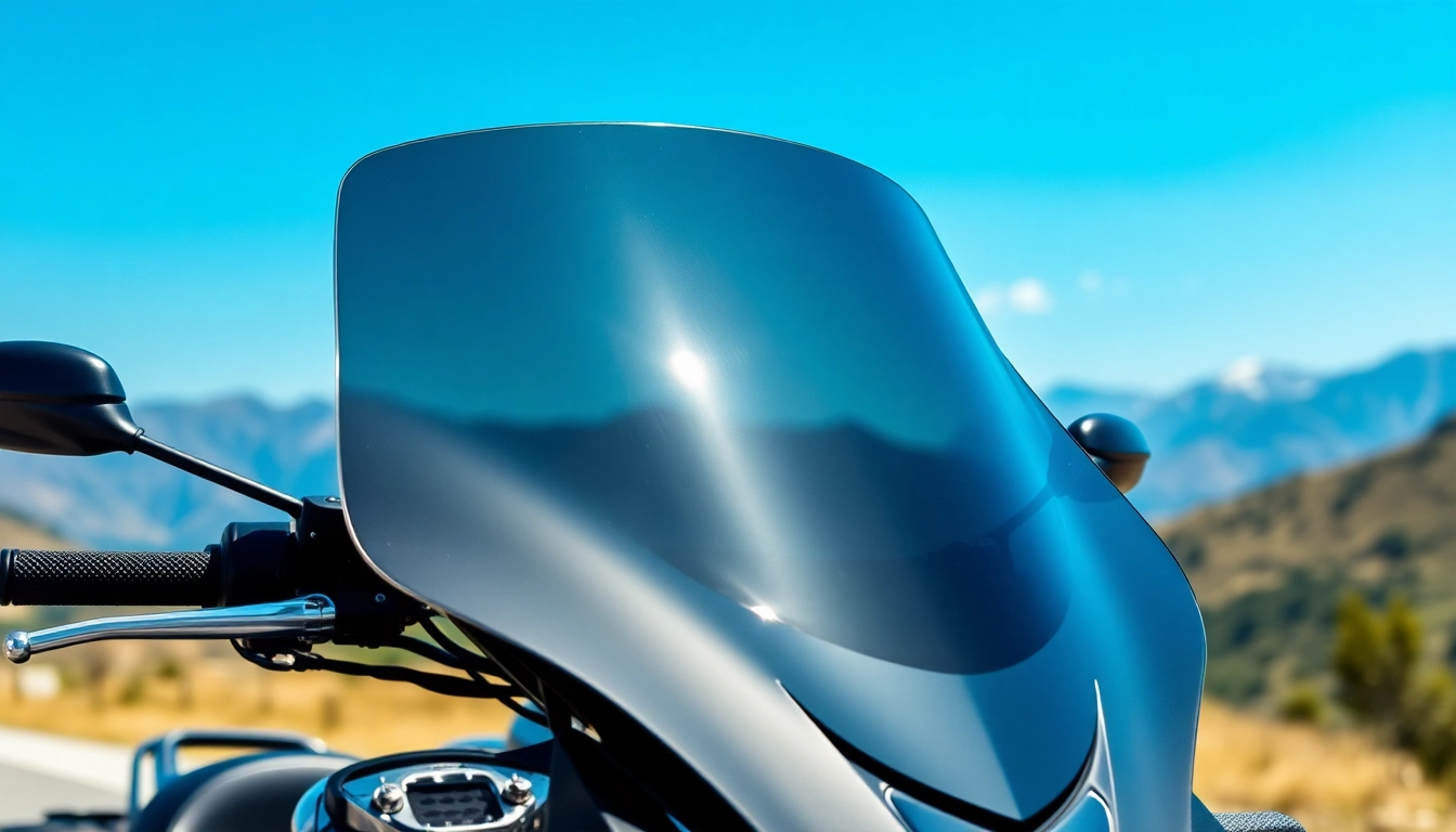 Enhance your ride with this vibrant motorcycle windshield showcasing clarity and design.