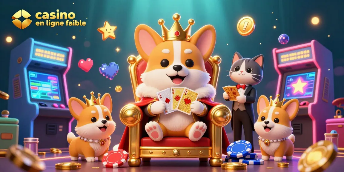 Illustration d'un corgi royal sur un trône de jetons illustrant un casino en ligne fiable.