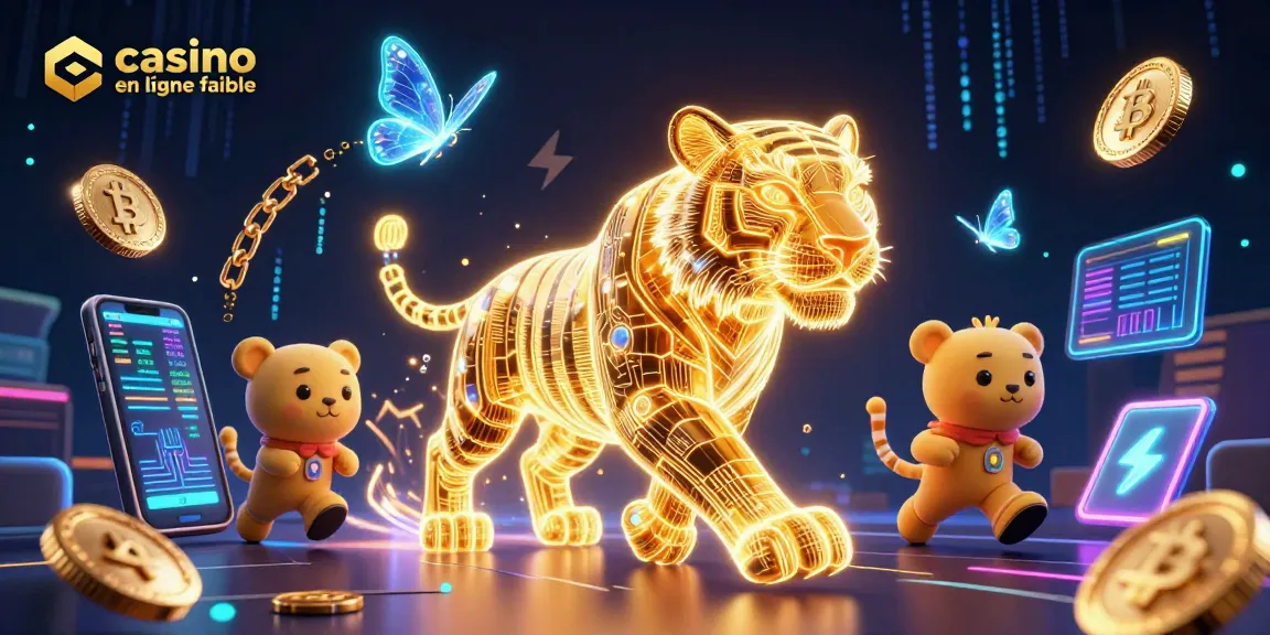 Jouez au casino en ligne fiable avec un tigre en lumière digitale et des effets holographiques.