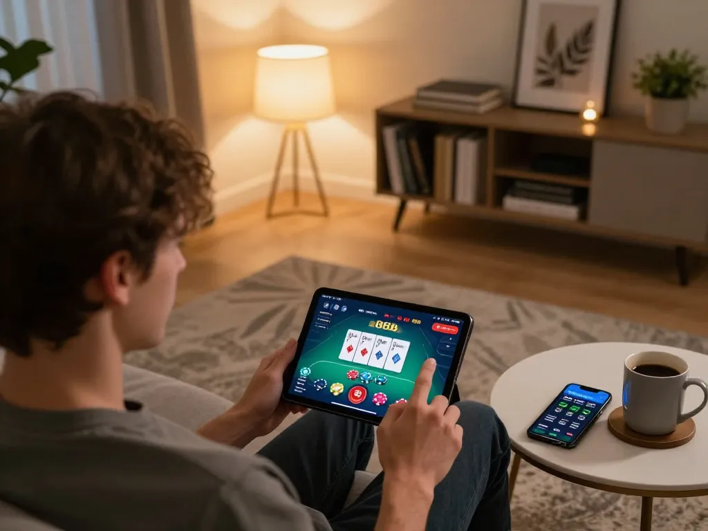 Experience the excitement of online poker gameplay with 888b in a cozy home setting
