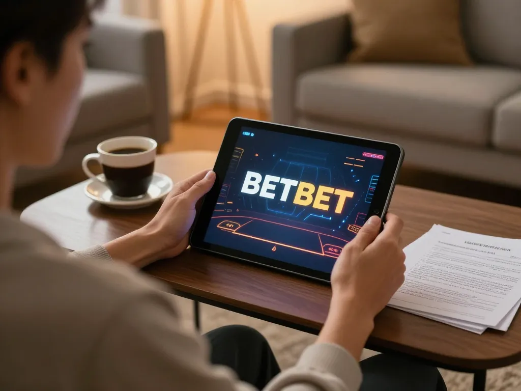 Engaging online gambling experience at home with BETBET tablet gaming setup and strategic notes.