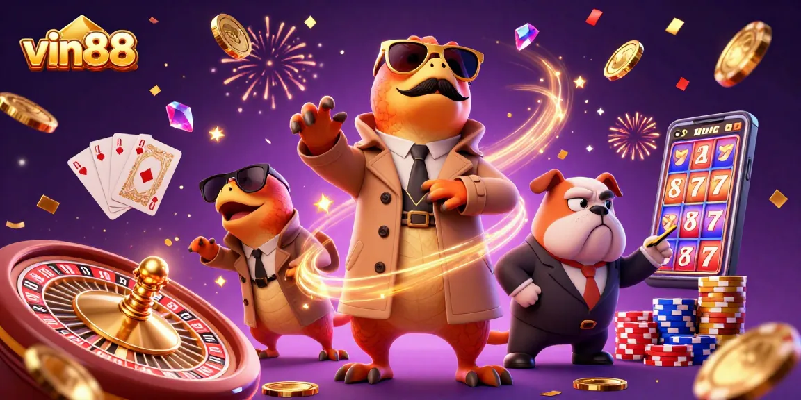 Experience vin88's fun casino atmosphere as three raptors humorously disguise to enter a VIP lounge.