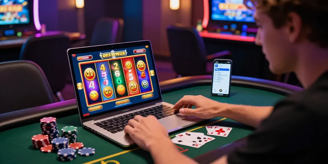 Engaging gaming scene featuring JPTOTO online slot experience with colorful reels and poker chips.