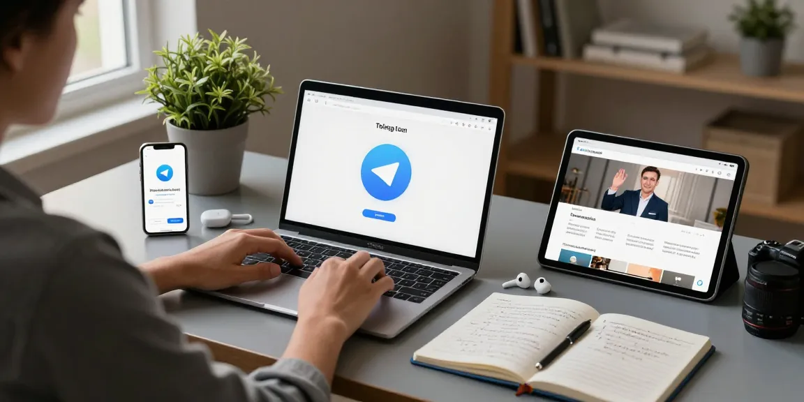 Installing Telegram in China with a VPN in a modern home office setting.