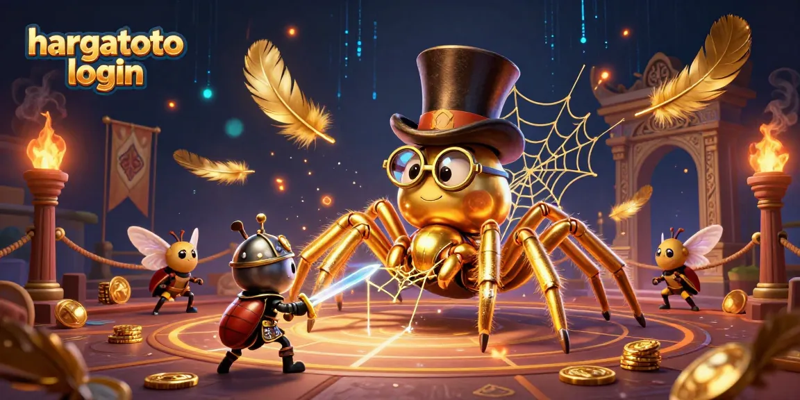 Gaming fantasy scene showcasing hargatoto login with vibrant characters and golden elements.