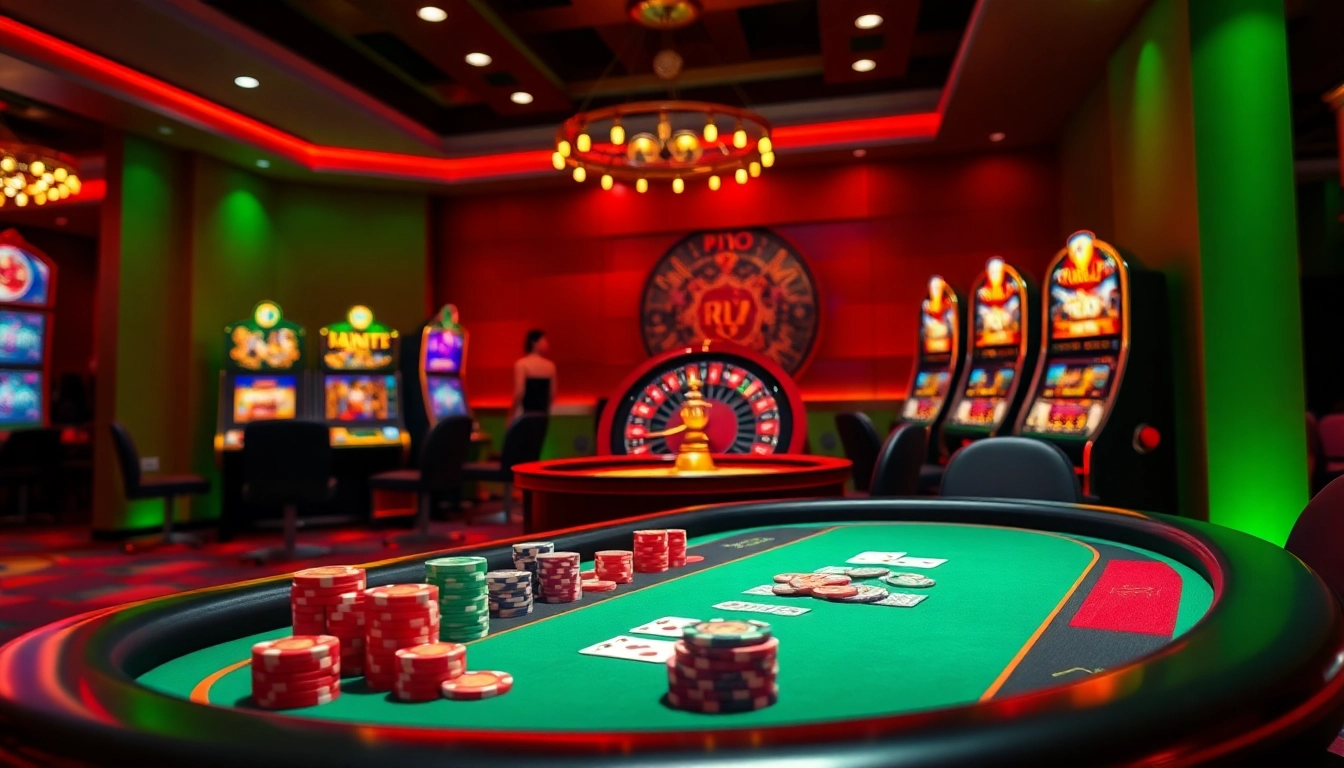 Experience the thrill of RR88 online gambling with a luxurious casino table and vibrant gaming elements.