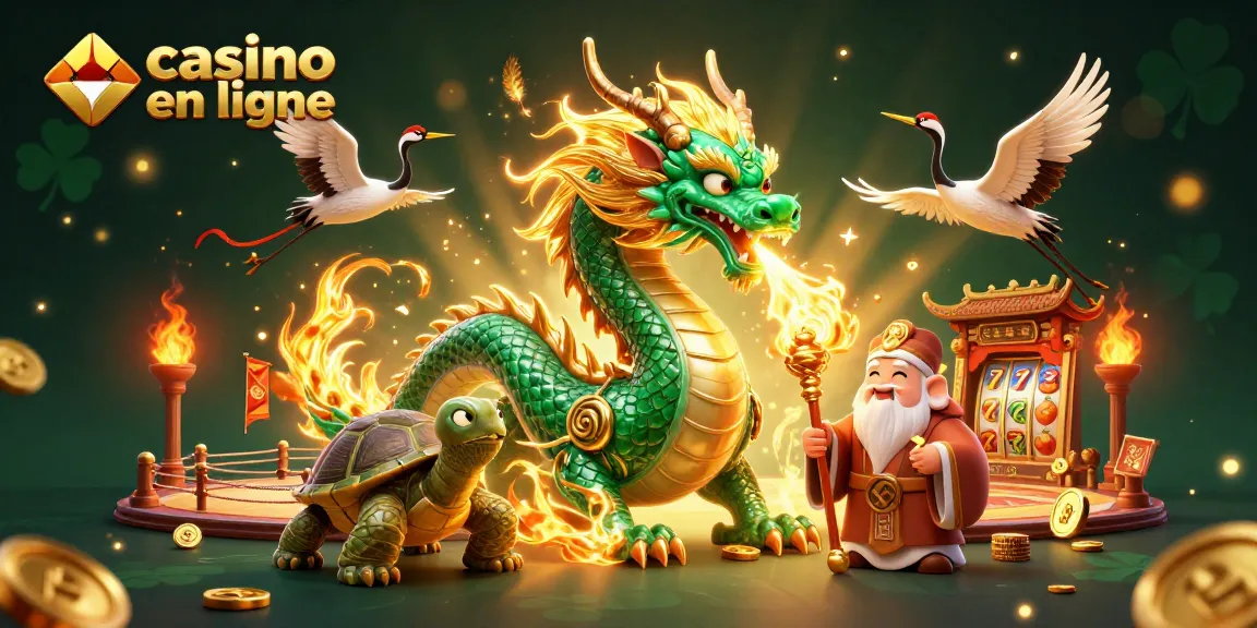 Participez à l'aventure palpitante du casino en ligne avec des grues porte-bonheur et un dragon de jade.