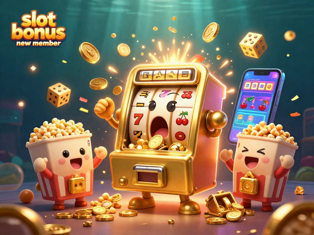 Experience the excitement with slot bonus new member as a cheerful slot machine hits the jackpot!