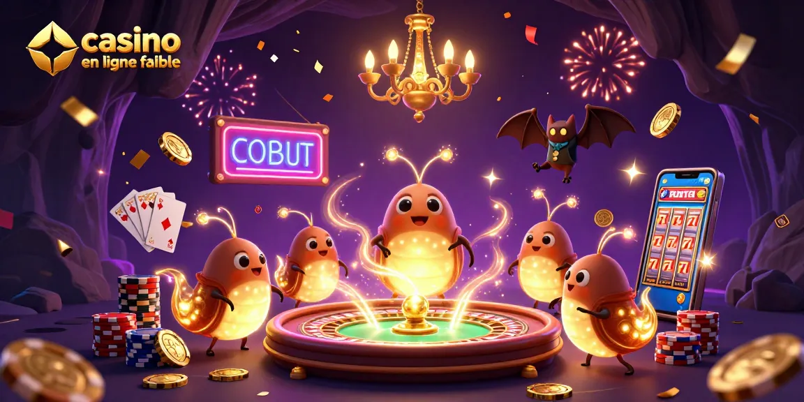 Jouez au casino en ligne fiable avec une scène vibrante de vers luisants et un croupier chauve-souris.