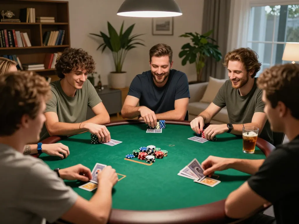 G28 players enjoying a dynamic home poker night, showcasing strategic gameplay and friendly competition.