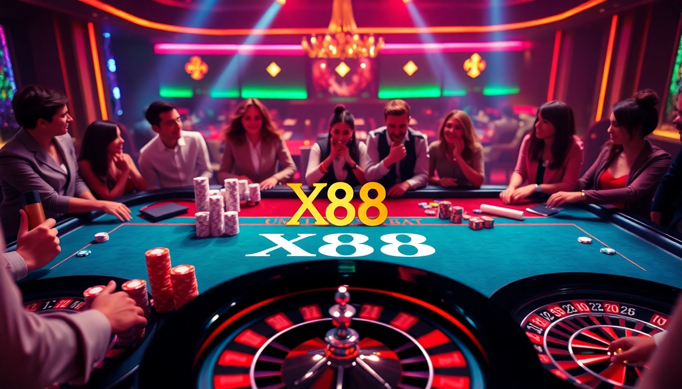 Players engaging in a thrilling game at the X88 Baccarat table in a luxurious casino environment.