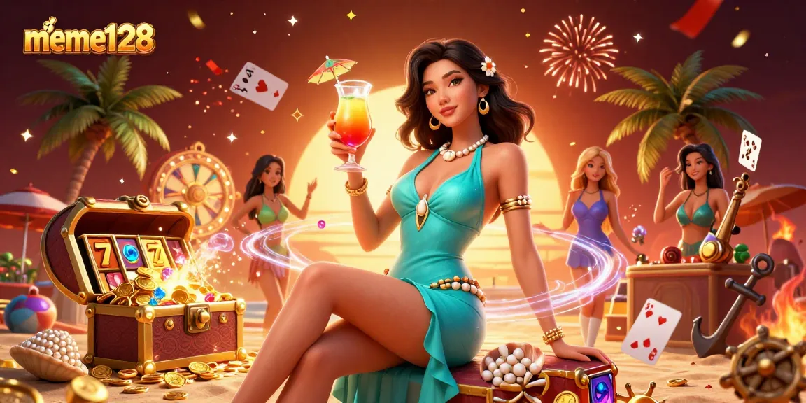 Engage with meme128's thrilling casino experience, featuring vibrant characters, slot elements, and celebratory effects.