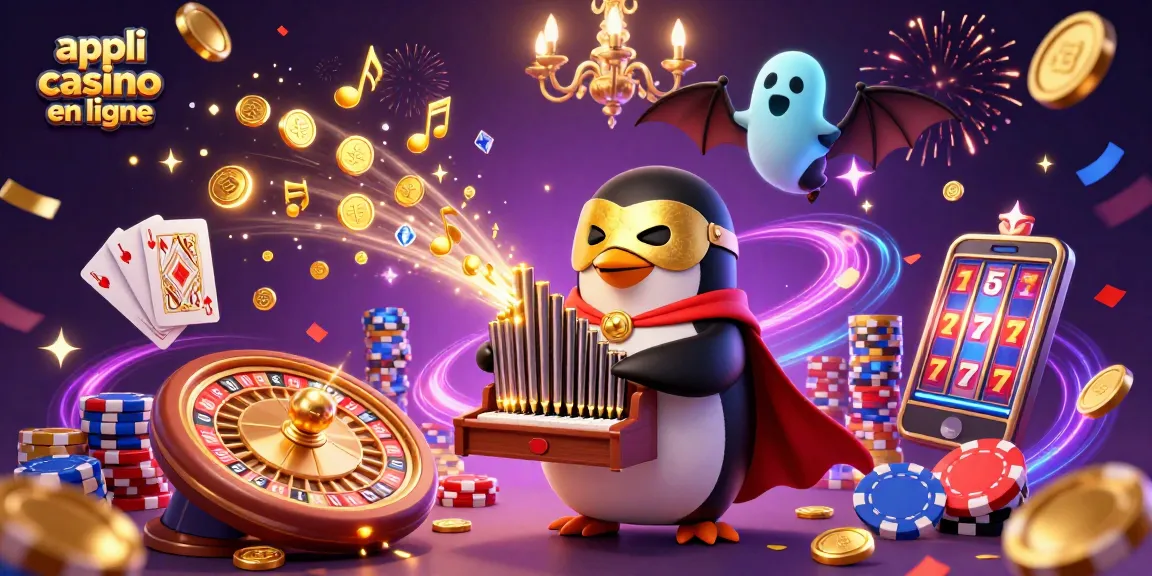 Profitez de l'appli casino en ligne avec cette illustration captivante mettant en vedette des éléments de jeu dynamiques.