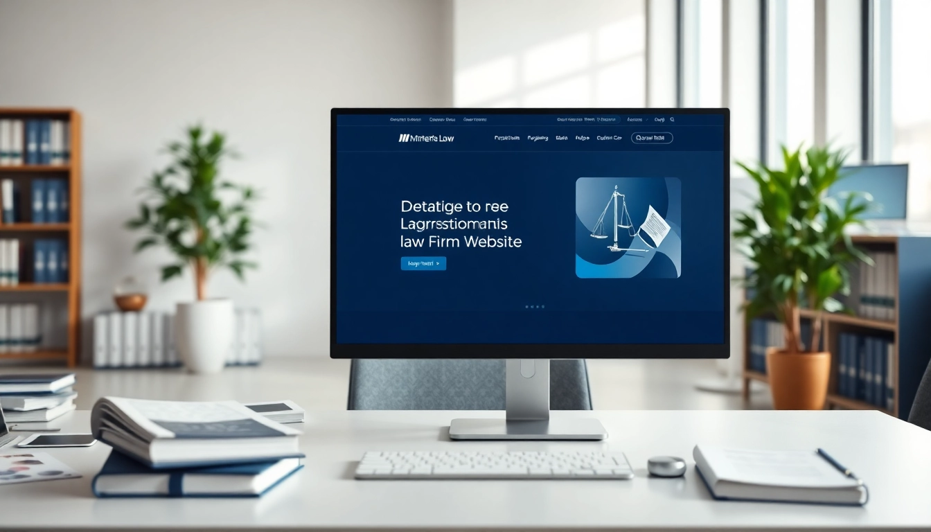 Showcase of professional law firm website design at https://www.lawfirmswebsitedesign.com, featuring a modern office setup.
