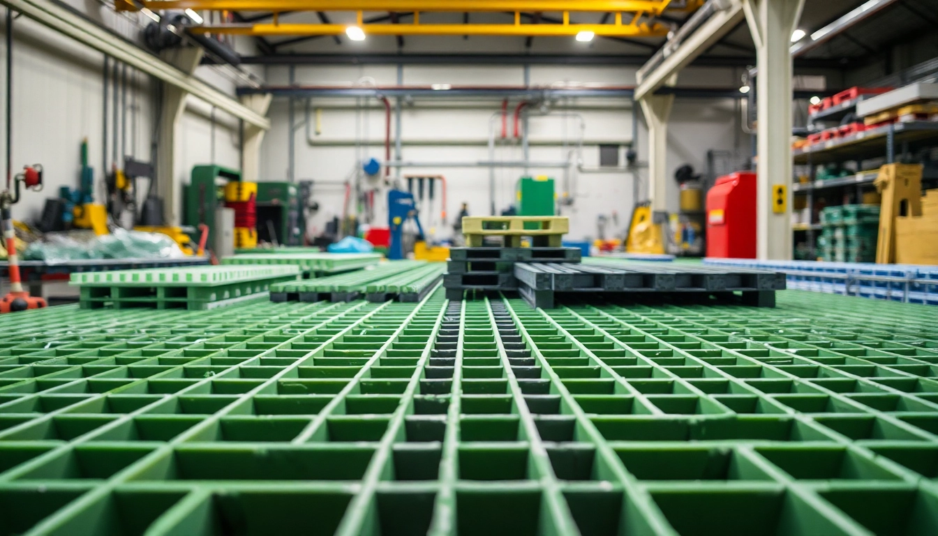 Explore GRP Grating Supplier options with durable molded and pultruded fiberglass in a manufacturing setup.