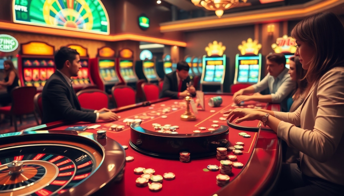 Players enjoying high-stakes gambling at a luxurious casino table featuring 79king con chips and cards.