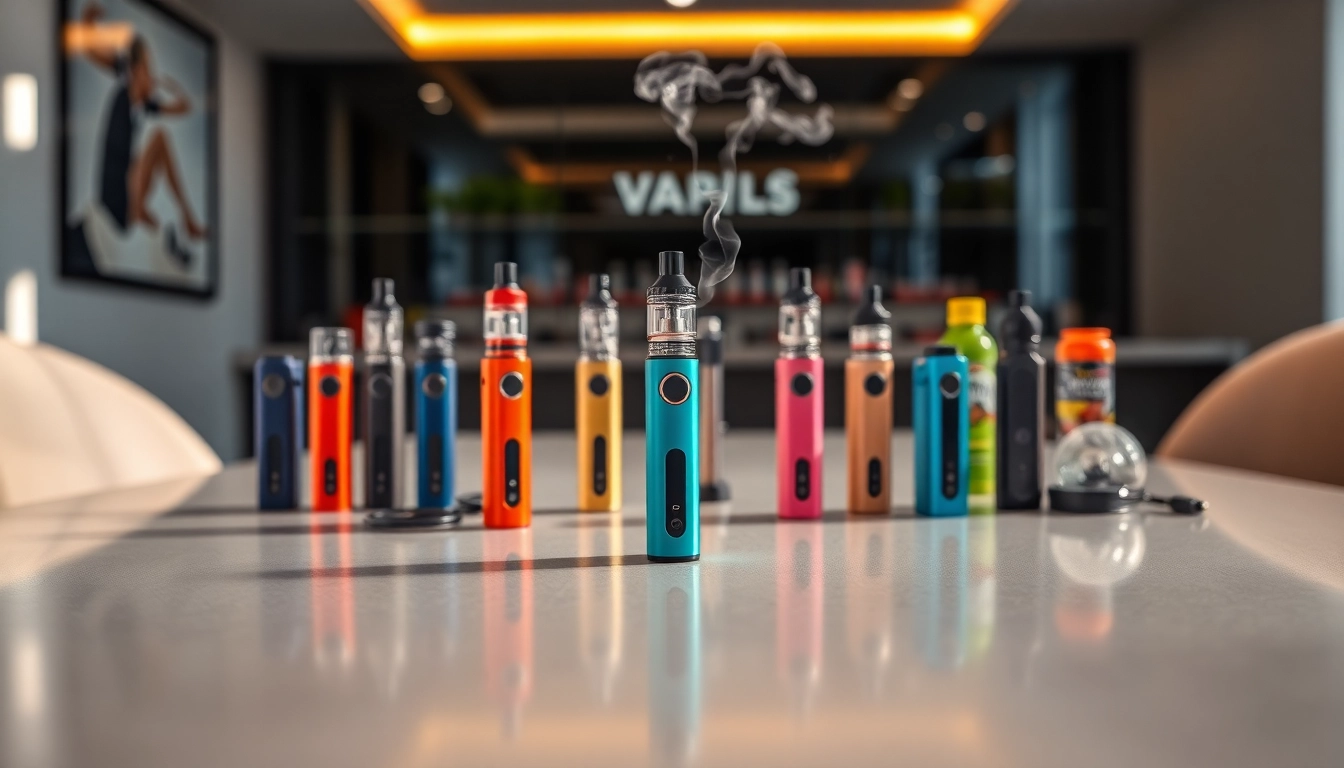 Verschiedene e zigarette mit bunten E-Liquids auf modernem Tisch