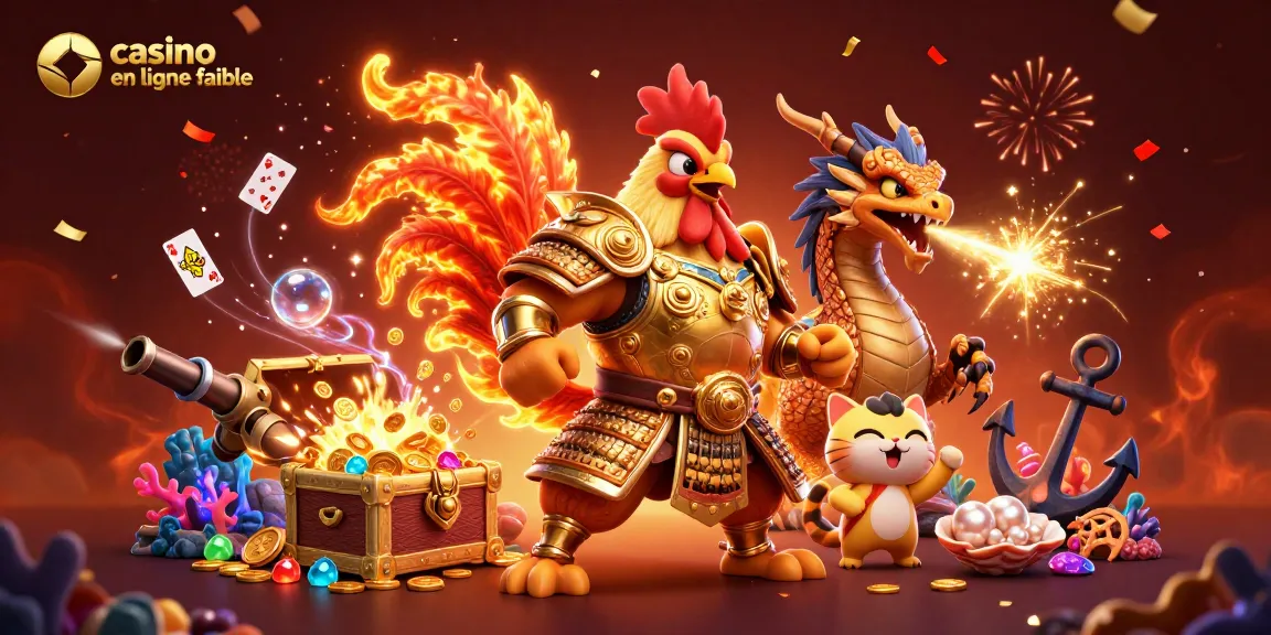 Plonger dans l'univers de casino en ligne fiable avec un guerrier poulet en armure et un dragon.