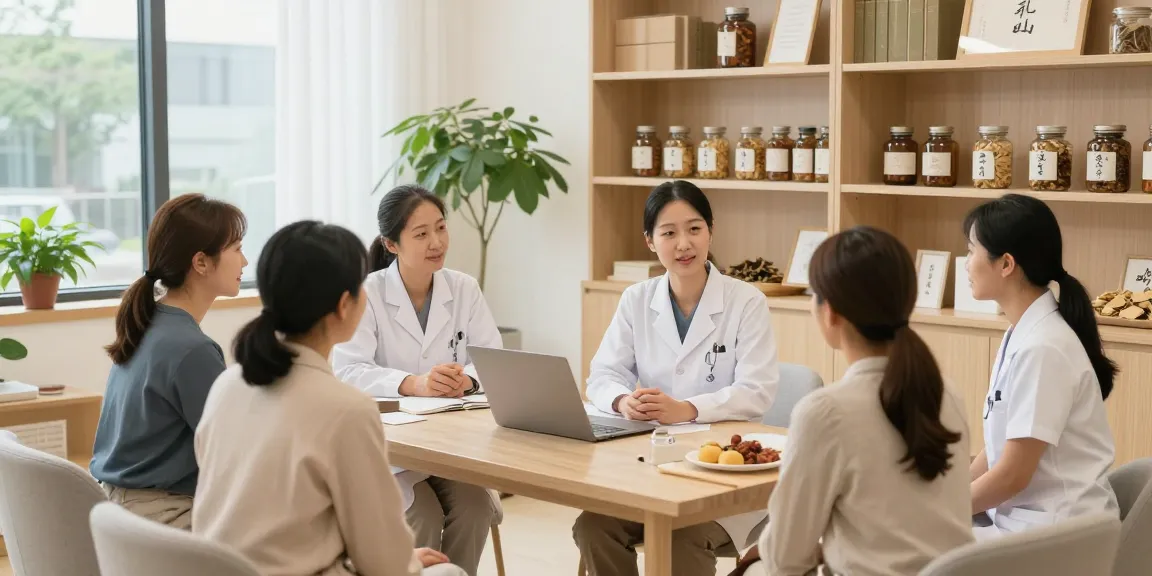 Patient consultation at 영통한의원, showcasing modern herbal medicine practices in a calming environment.