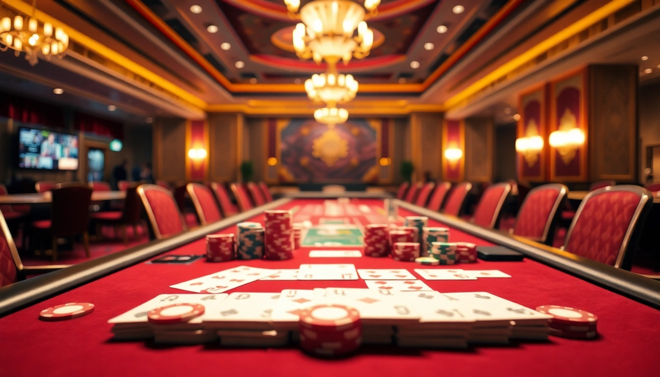 Engaging scene of casino gaming at https://casinobonuses.co.com/ with vibrant chips and cards on a luxurious table.