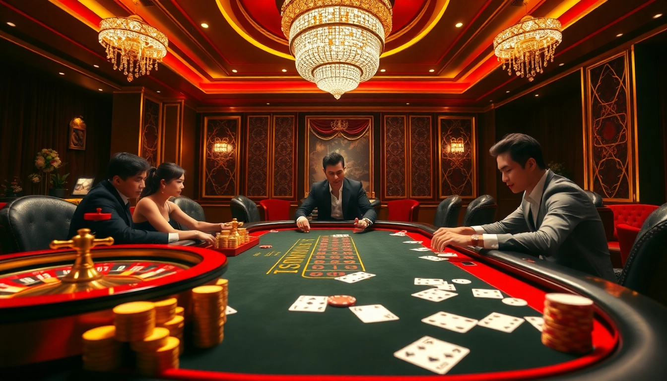 KONG88 poker players enjoying a high-stakes game at an elegant casino table.