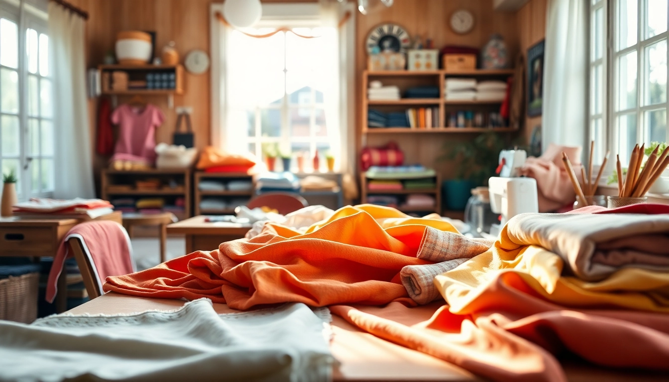 Wafel katoenen stof in diverse kleuren en texturen op een tafel in een sfeervolle naaiwerkplaats.