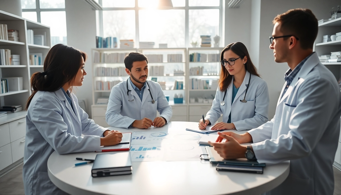 Researchers engaging in the ADAPTABLE Aspirin Study emphasizing collaboration in a modern lab.