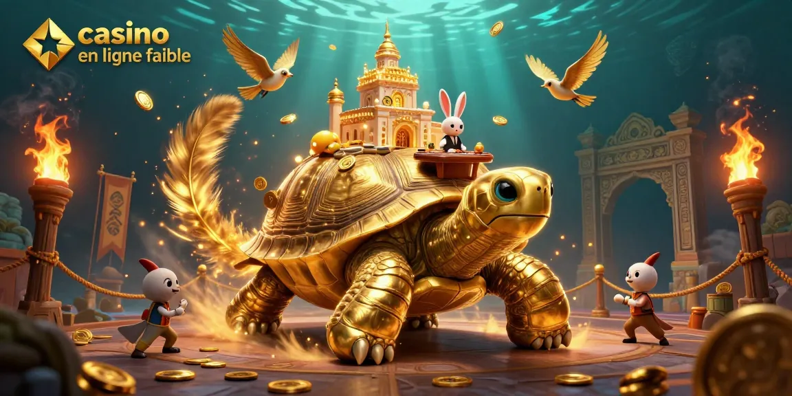 Gagnez au casino en ligne fiable avec une illustration dynamique des jeux et des jetons d'or.