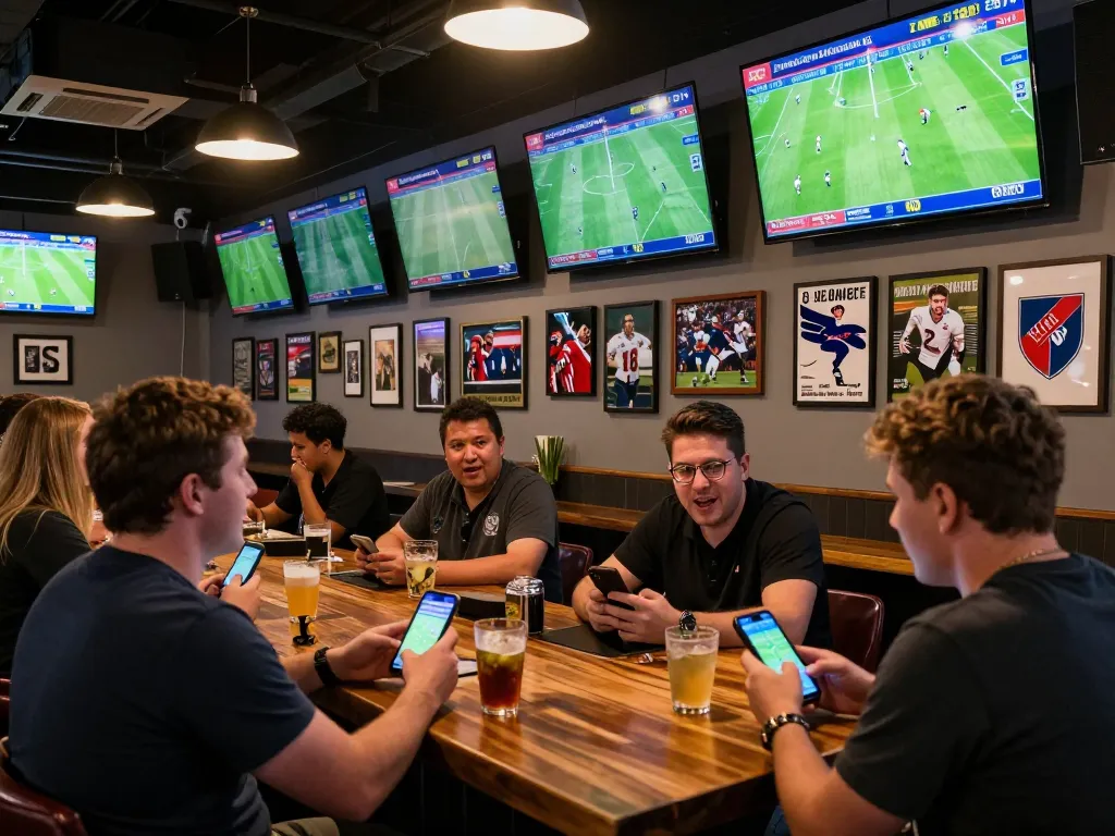 Betting enthusiasts engage with trực tiếp bóng đá, screening matches and discussing strategies in a vibrant atmosphere