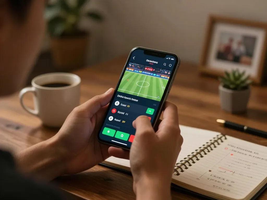 Engaging in online sports betting on OKFUN through a smartphone in a cozy setting.