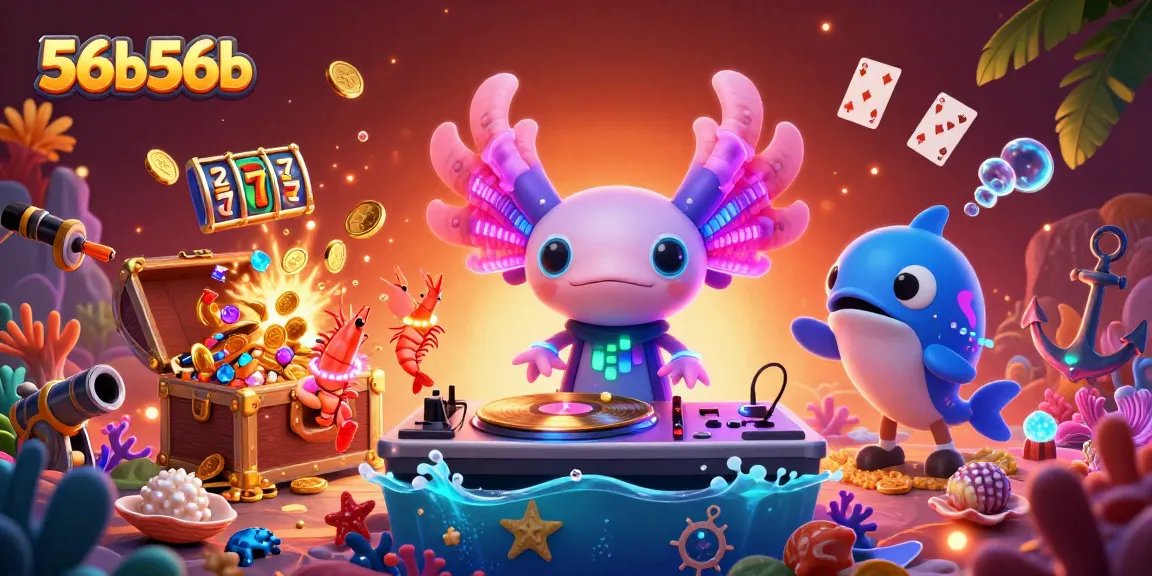 Experience winning thrills with 56b56b at an underwater casino, full of vibrant characters and slot games.