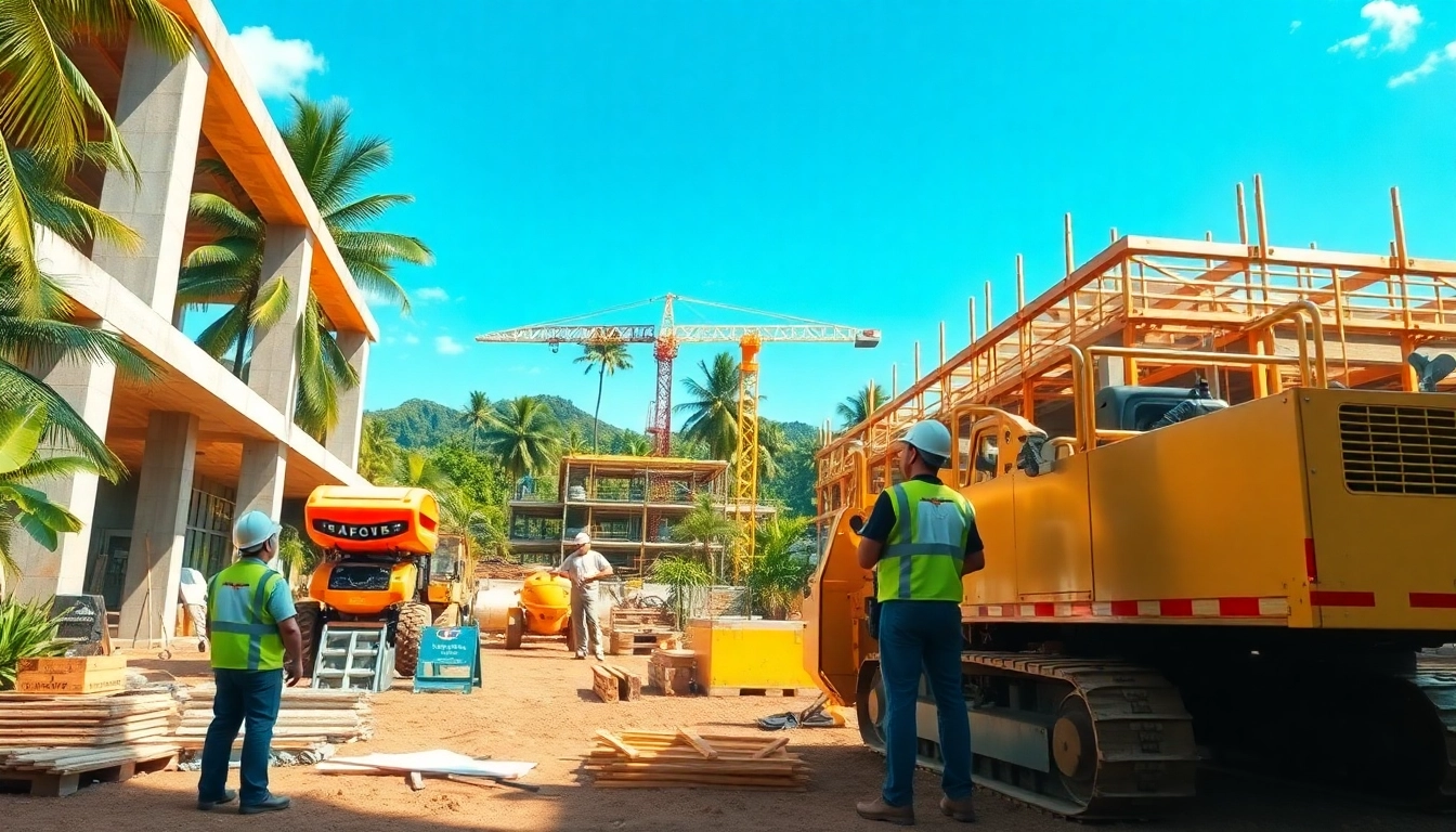 Hawaii construction news highlighting professionals at work in a vibrant construction site.
