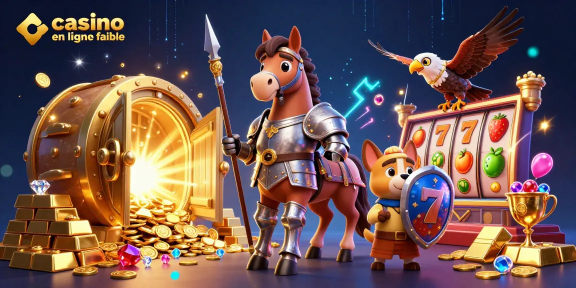 Illustration captivante de casino en ligne fiable avec un chevalier médiéval et des éléments de jeux d'argent, apportant la magie du jeu.