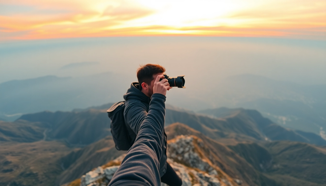 Capture stunning landscapes with Insta360 camera during a vibrant sunset on a mountain.